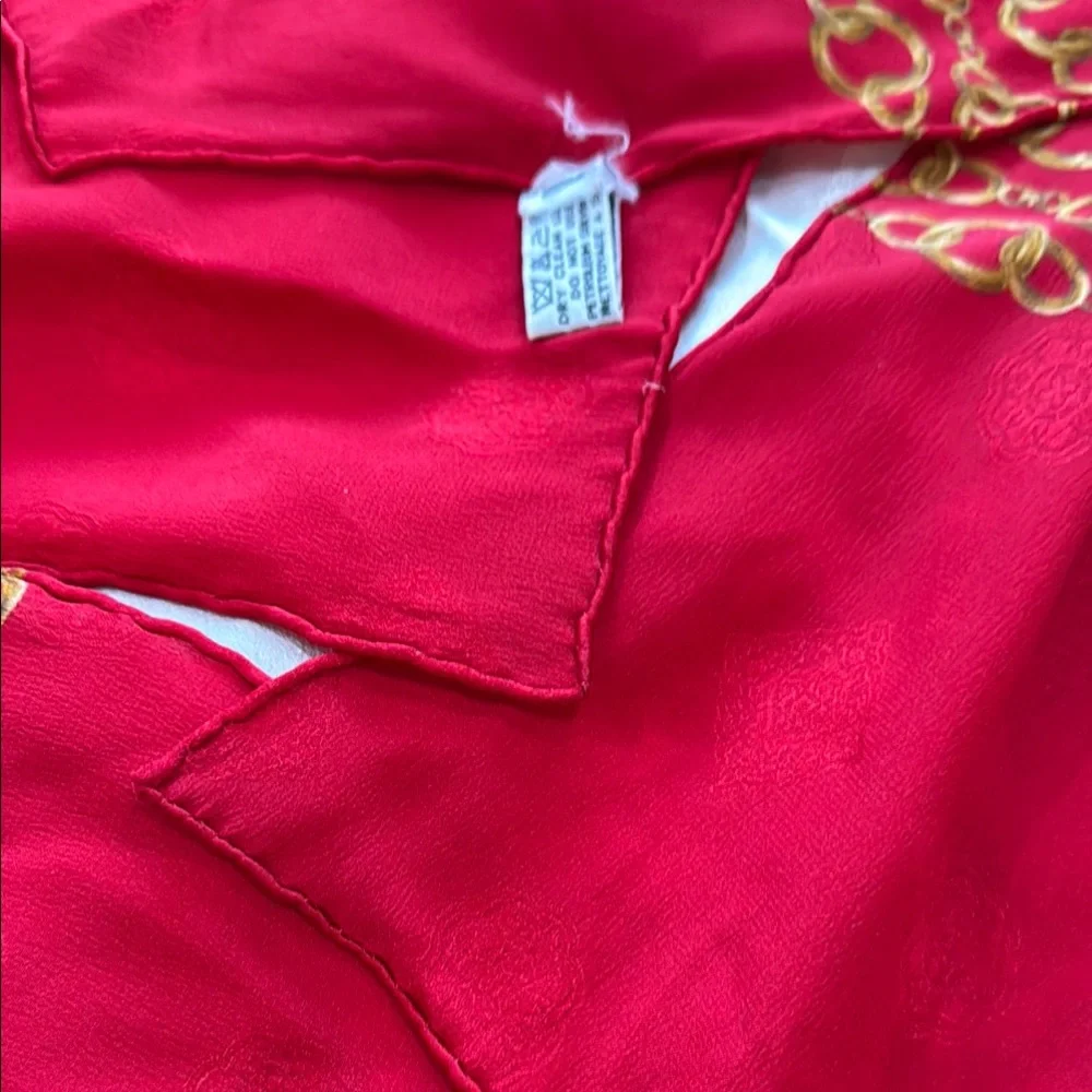 Authentic CHANEL Elegant Silk Red and Gold Scarf